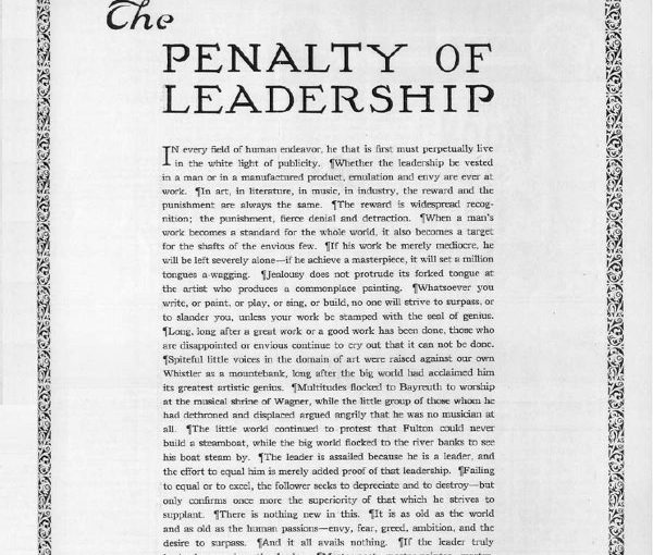 1915 Cadillac Ad: The Penalty of Leadership