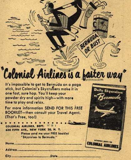 retro travel advertising - Colonial Airlines, 1949