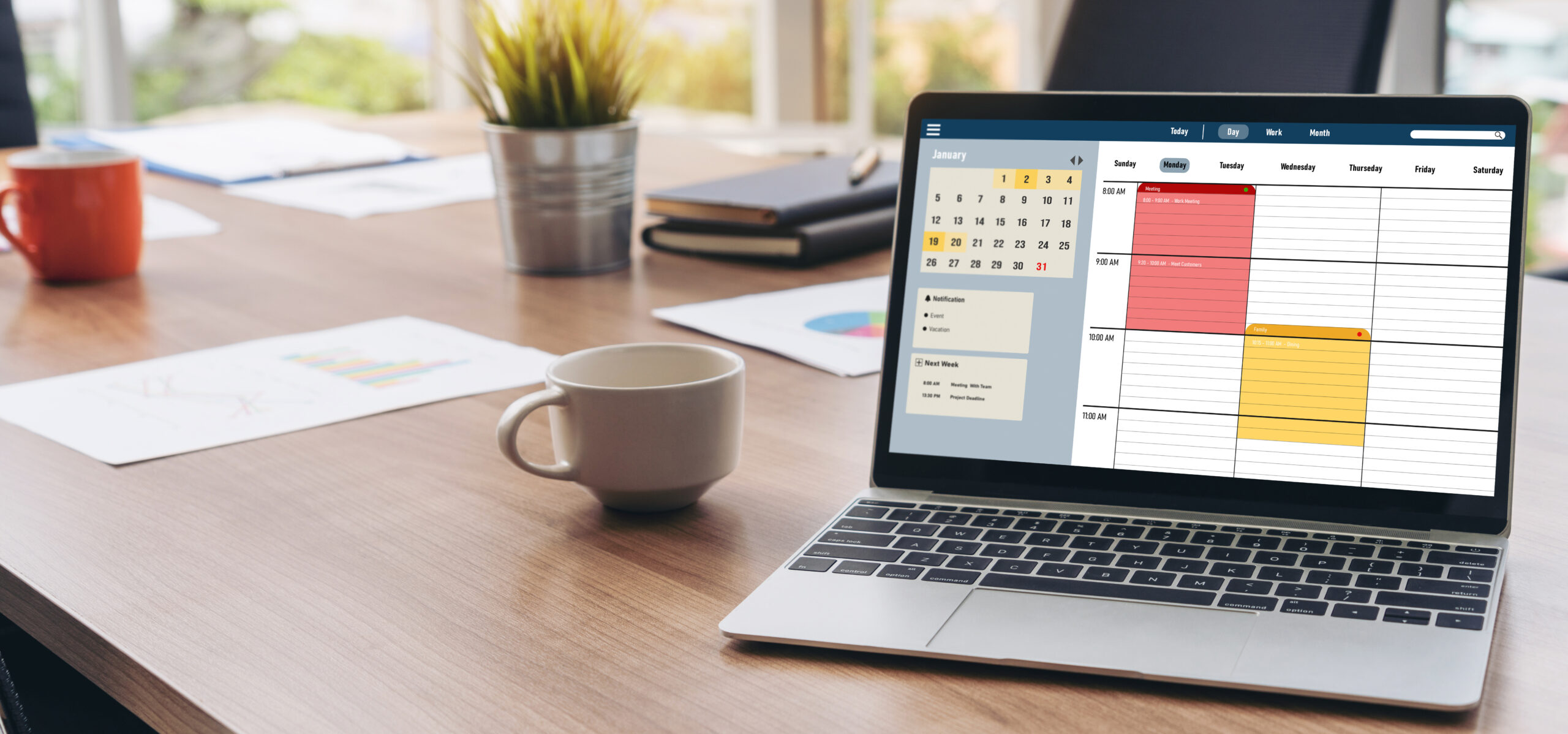 laptop showing media budget planning analysis schedule